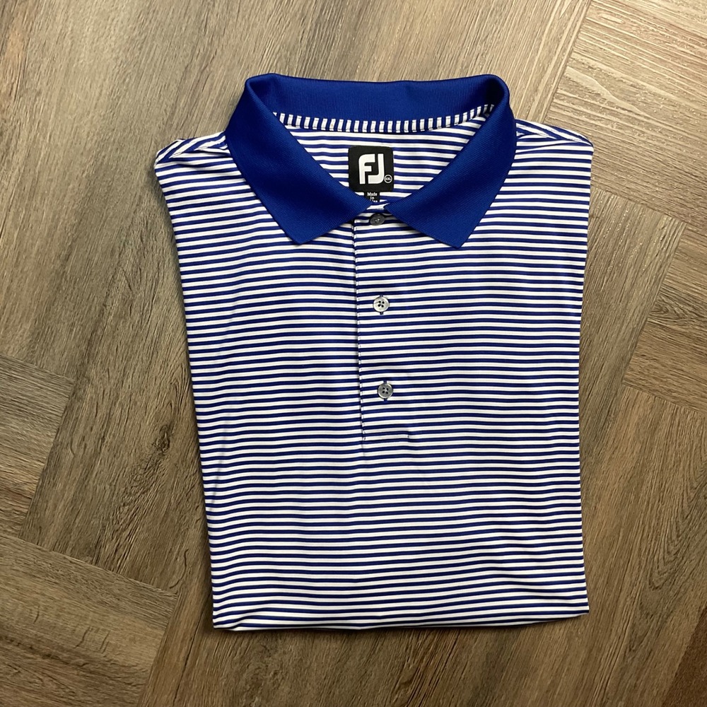 FootJoy Striped Golf Tennis Polo Performance Shirt Mens XXL Royal Blue White